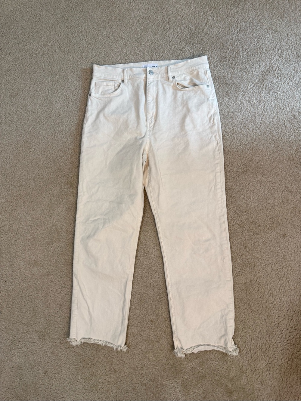Women's Off-White Straight Jeans with Frayed Hem